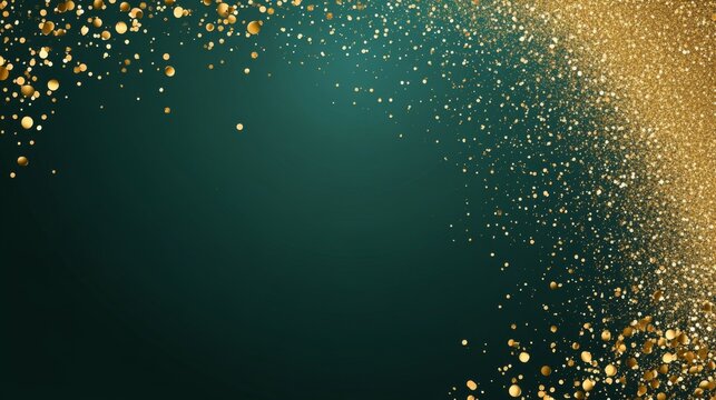 Golden glitter and sparkle on emerald green background for celebrations and festive design