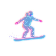 Fototapeta premium Person practicing snowboarding holographic 3D icon. neon symbol vector illustration isolated on white background. Generative AI
