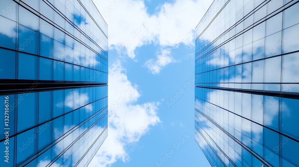 Poster Reflective skyscraper view with clouds and blue sky for urban architecture enthusiasts : Generative AI