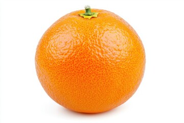Vivid clementine showcasing textured skin and green stem against pristine white backdrop vibrant close up food