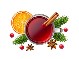 Mulled wine with spices and orange slices.