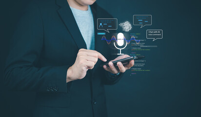 A visually engaging image depicting a conversation with an AI through voice commands, showcasing the intersection of machine learning and technology.