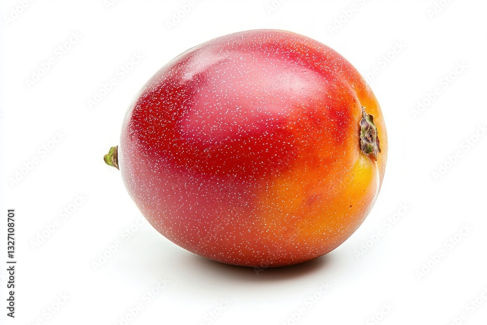 Poster close up of a ripe tamarillo fruit on a white background showcasing its vibrant colors and smooth te