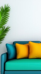 Fototapeta premium Modern living room with a comfortable couch and a green plant in the corner creating a cozy atmosphere