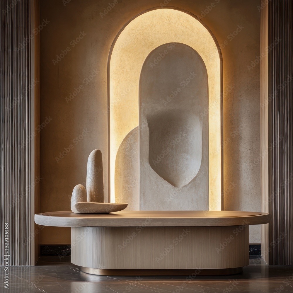 Poster elegant minimal composition exhibiting geometric shapes and stone sculptures for architectural inspi