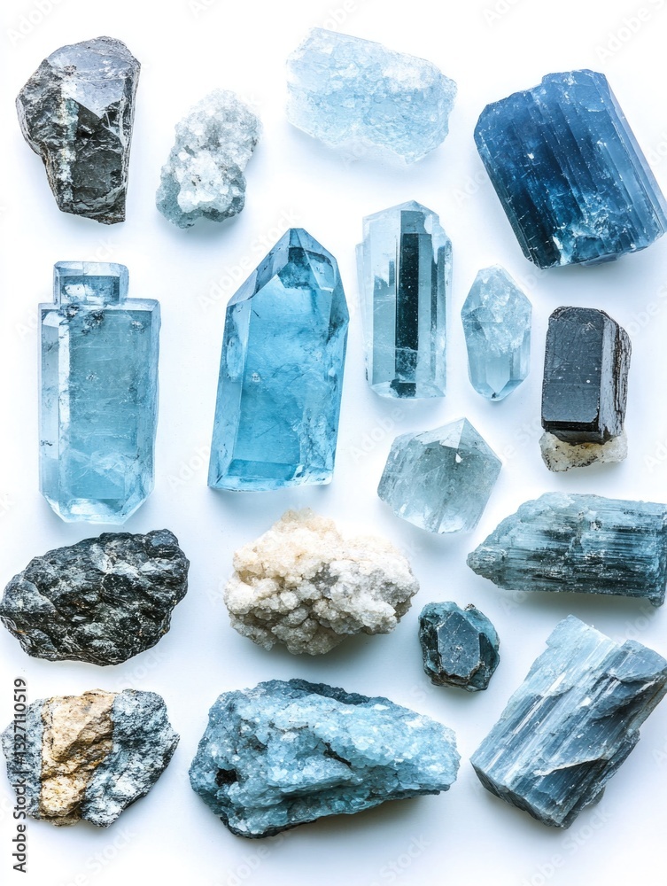 Aufkleber a selection of colorful crystals arranged on a white background