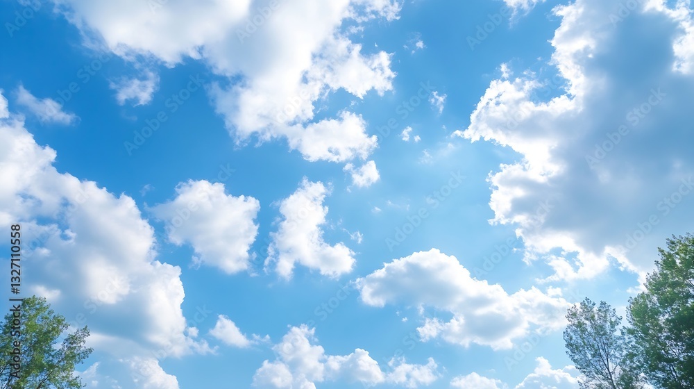 Aufkleber fluffy white clouds floating above a clear blue sky on a bright sunny day : generative ai