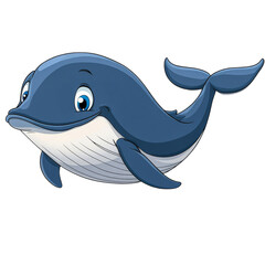 Obraz premium Cartoon whale swimming happily in ocean water