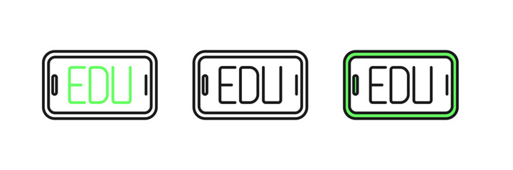 Set line Online education and graduation icon isolated on white background. Online teacher on monitor. Webinar and video seminar learning. Vector