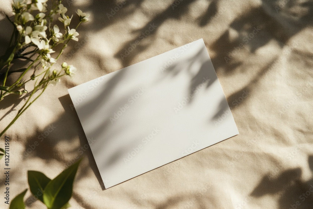Aufkleber A single sheet of paper sits on a table with a flat, horizontal surface