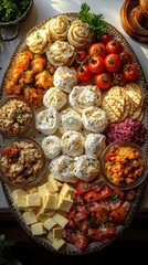 An artfully presented platter of assorted foods featuring goat cheese for a delightful culinary experience