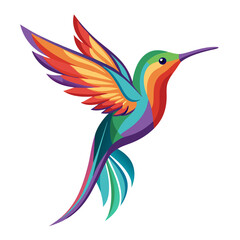 Obraz premium A vibrantly colored hummingbird in flight, depicted in a stylized isolated on white