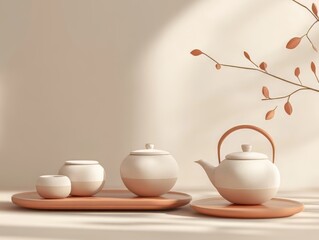 Fototapeta premium Minimalist Japanese-inspired tea set