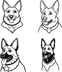set of funny Dog line art coloring page
