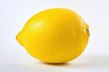 Fresh Vibrant Yellow Lemon Isolated on Bright White Background Evoking Zestful Citrus Flavor Closeup View