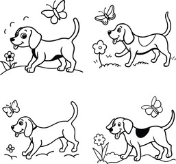 set of funny Dog line art coloring page