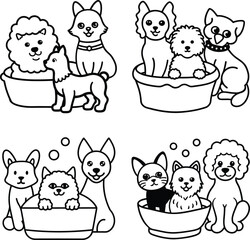 set of funny Dog line art coloring page