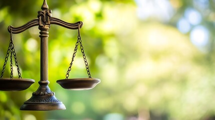 Symbol of Justice with Scales Set Against a Natural Background : Generative AI