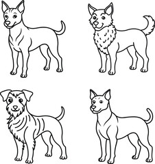 set of funny Dog line art coloring page