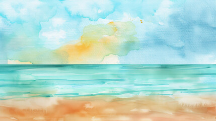 watercolor painting of ocean an a beach