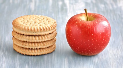 Apple and biscuits stacked on gray, for healthy eating
