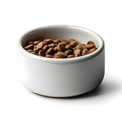 Ceramic White Pet Food Bowl on Plain White Background