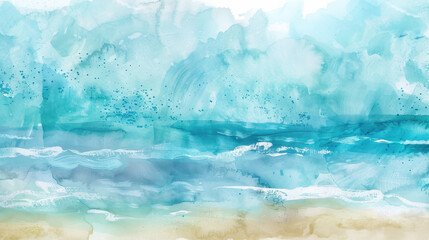 Obraz premium watercolor painting of ocean an a beach