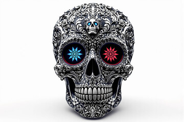 Colorful sculpture Skull &ndash; 3D Illustration Inspired by D&iacute;a de los Muertos