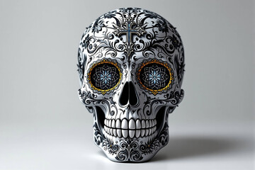 Colorful sculpture Skull &ndash; 3D Illustration Inspired by D&iacute;a de los Muertos