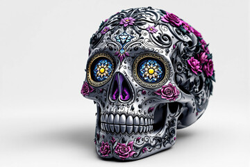 Colorful sculpture Skull &ndash; 3D Illustration Inspired by D&iacute;a de los Muertos