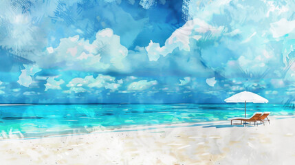 watercolor painting of ocean an a beach