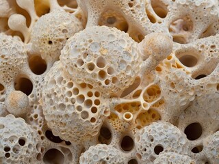 A close up sea corals with mycelia and bubbles. Generated by AI.