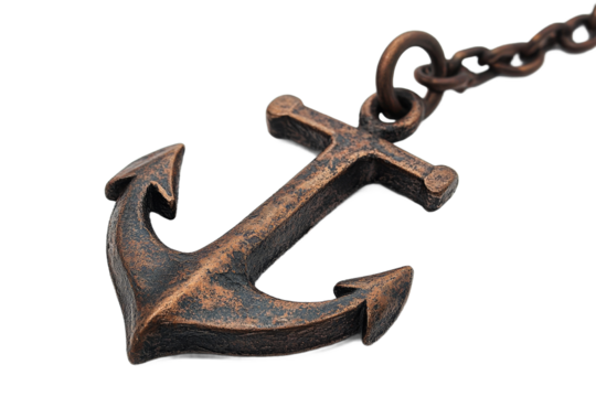 Antique anchor pendant with chain and transparent background