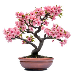 A Potted Cherry Blossom Tree with Delicate Pink Flowers Isolated on Transparent Background