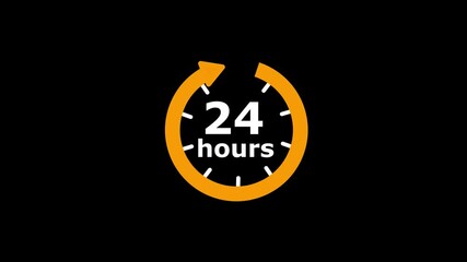 24 hours countdown with circle animation, 24 to 0 animation countdown isolate on a black background.