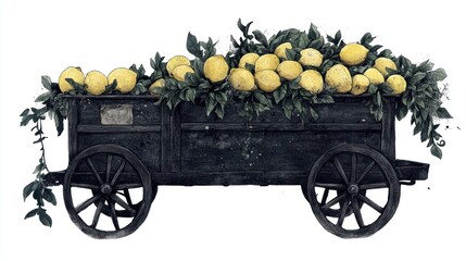 Lemons in vintage cart,market,Italy,rural background,food