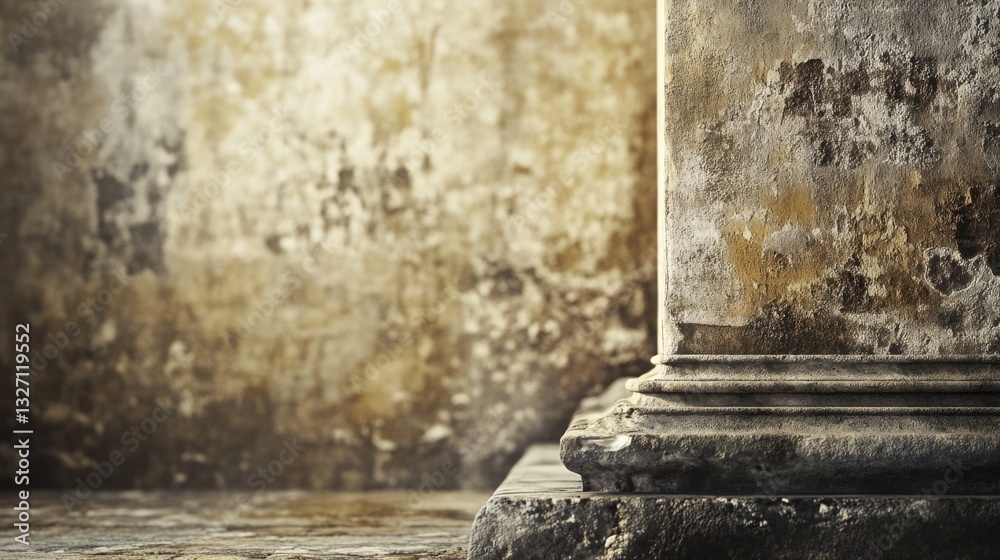 Poster a classic stone column with a clock at the top, perfect for architectural or historical background