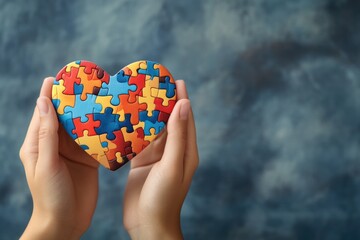 A person holding a heart made of puzzle pieces