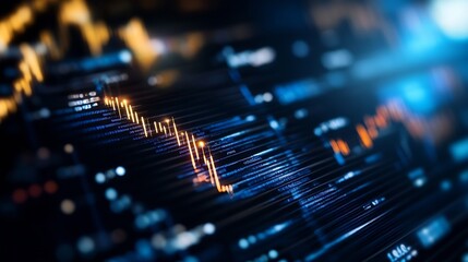 Abstract Digital Data Visualization with Dynamic Graph Lines and Vibrant Colorful Displays in Dark Background : Generative AI