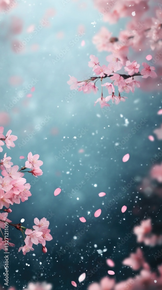 Poster fresh pink blooms floating gently in the air, ideal for decoration or editorial use