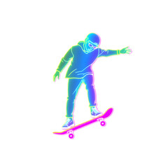 Fototapeta premium Person skateboarding holographic 3D icon. neon symbol vector illustration isolated on white background. Generative AI