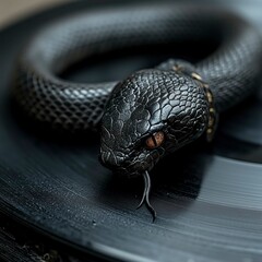 Fototapeta premium Un serpent qui sort d'un LP vinyle noir 