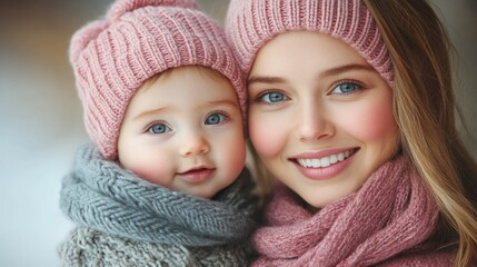 Mother and Daughter's Winter Portrait: A Tender Moment Captured