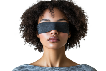 Woman with blindfold showcasing tranquility and calm