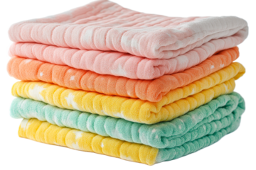 Brightly colored towels stacked neatly with texture