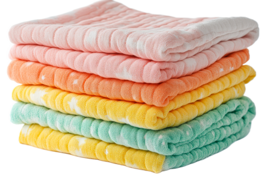 Brightly colored towels stacked neatly with texture