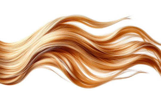 Silky wavy hair strands in vibrant orange hue
