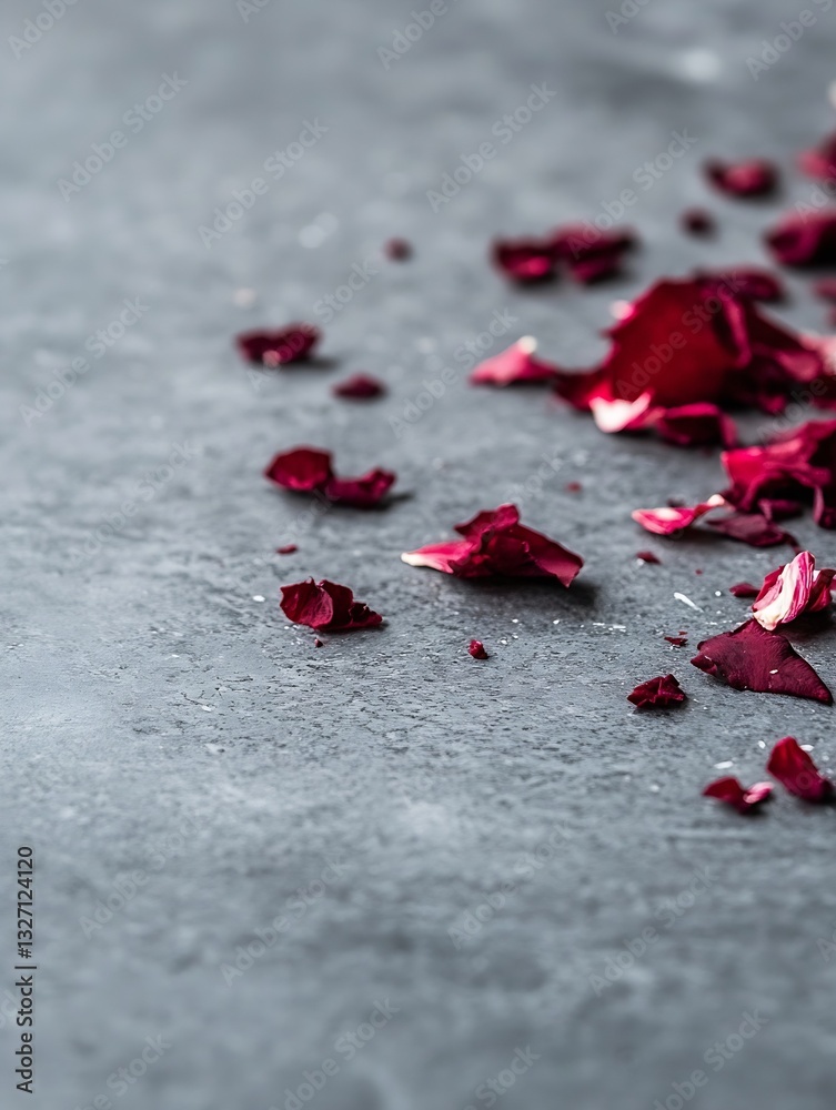 Aufkleber delicate scattering of dried rose petals on a smooth gray surface creating an elegant look : generat