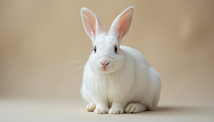 Obraz premium White Rabbit with Long Ears and Whiskers in Studio Setting