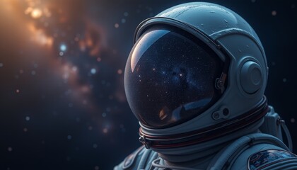  Astronaut with a Reflective Helmet Against a Starry Sky